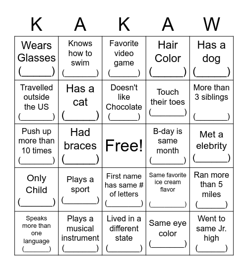 Mr Chadwick's GTKY Bingo!!!! Bingo Card