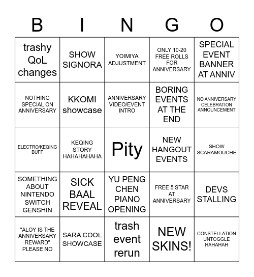 2.1 GENSHIN LIVESTREAM Bingo Card