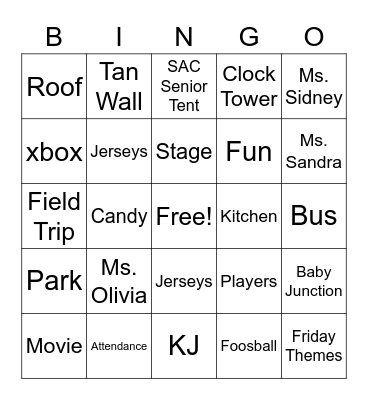 KJ BINGO Card