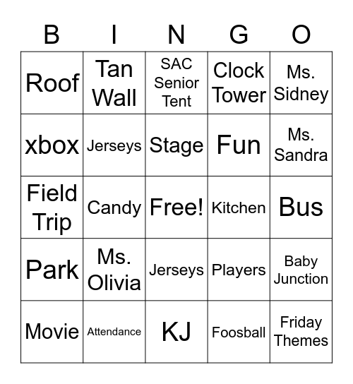 KJ BINGO Card