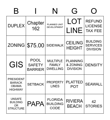 DEVELOPMENT SERVICES DEPARTMENT Bingo Card