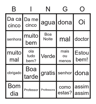 Cumprimentos - parte1 Bingo Card