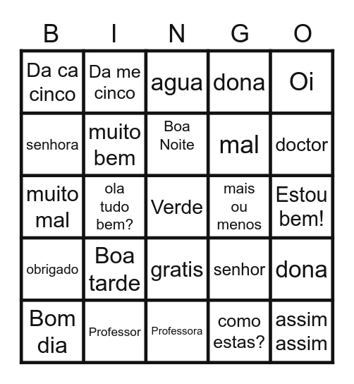 Cumprimentos - parte1 Bingo Card