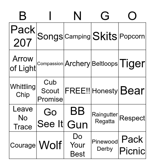 Cub Scout BINGO Card