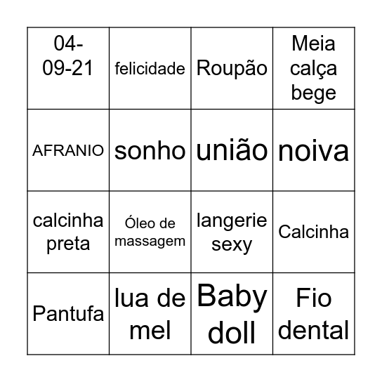 Bingo "chá da BRUNA" Bingo Card