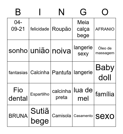 Bingo "chá da BRUNA" Bingo Card