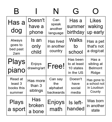 First Day of ICA Bingo Card