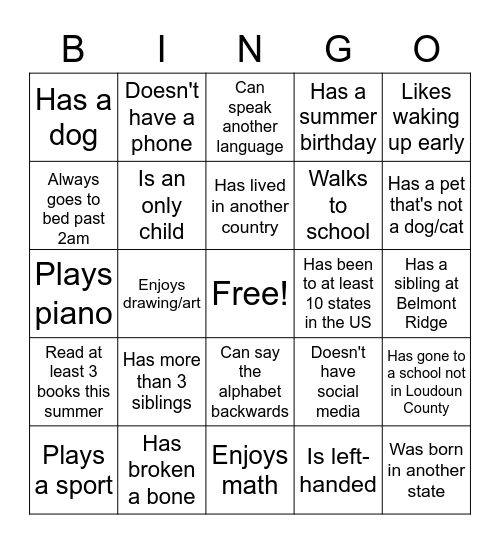 First Day of ICA Bingo Card