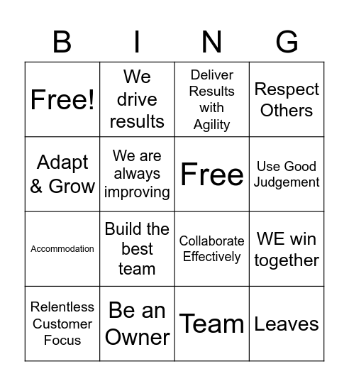 People Principle Bingo Card
