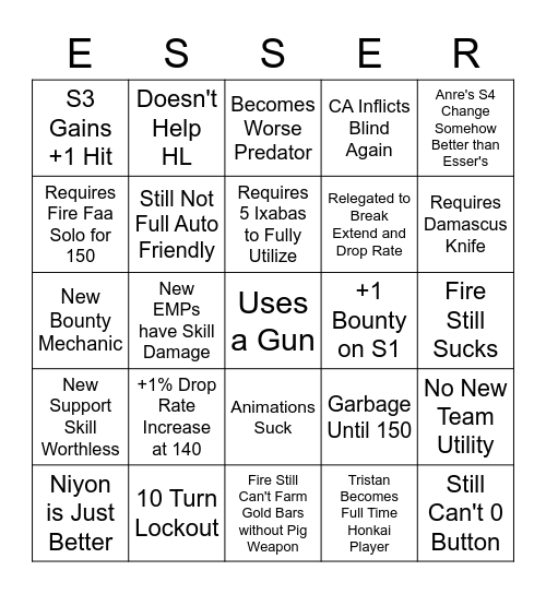 Esser Bingo Card Bingo Card