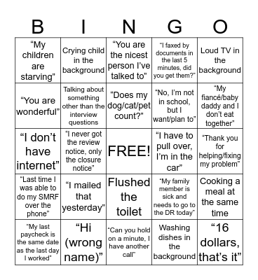 The Things People Say Bingo Card