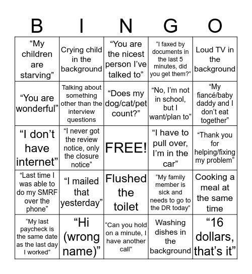 The Things People Say Bingo Card