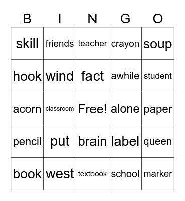 Spelling Bingo Card
