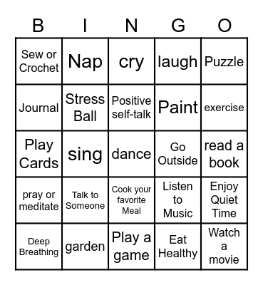 Coping Skills Bingo Card