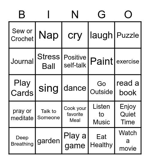 Coping Skills Bingo Card