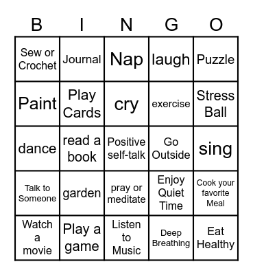 Coping Skills Bingo Card