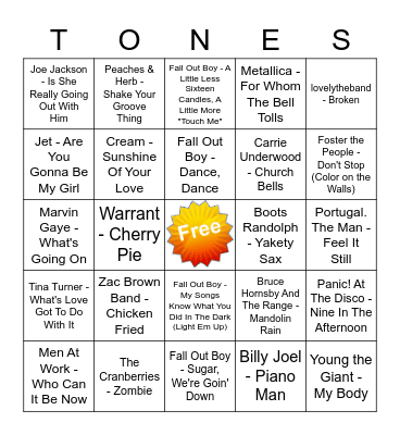 Game Of Tones 8/19/21 Game 7 Bingo Card