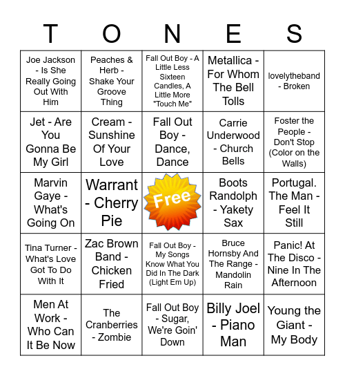 Game Of Tones 8/19/21 Game 7 Bingo Card