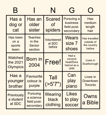 VSDC 2021 Bingo Card