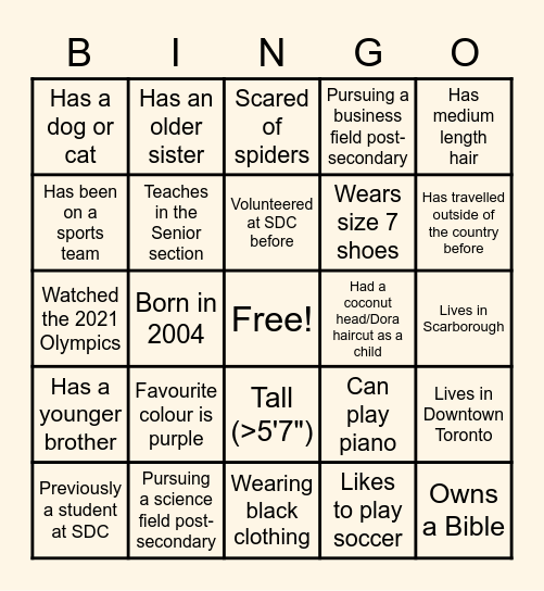 VSDC 2021 Bingo Card