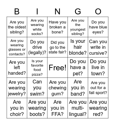 Mr. Reese's Icebreaker Bingo Card