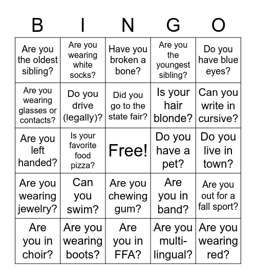 Mr. Reese's Icebreaker Bingo Card