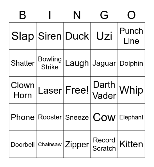 Sound Effect Bingo Card
