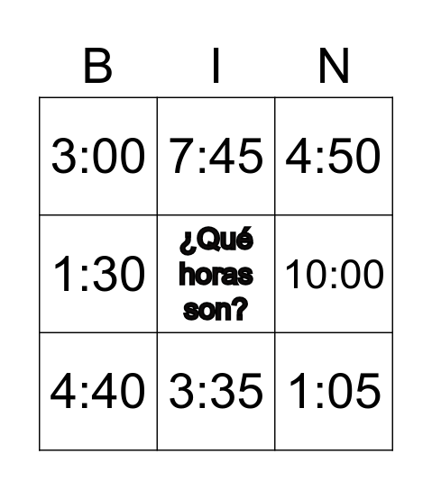 Las Horas Bingo Card