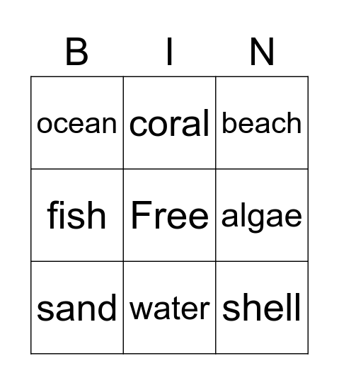 Down By The Sea Bingo Card
