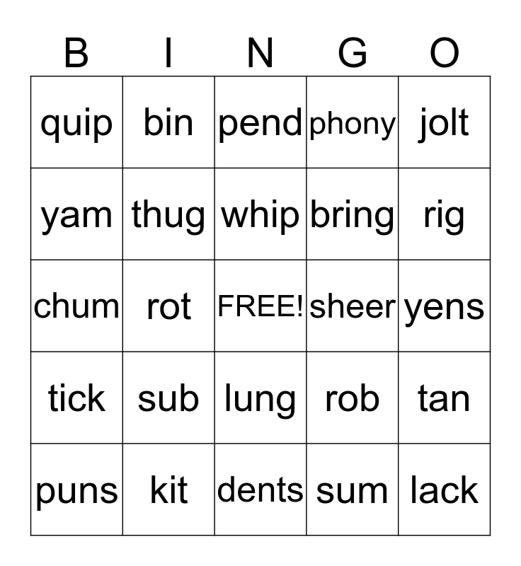 Sound Bingo Card
