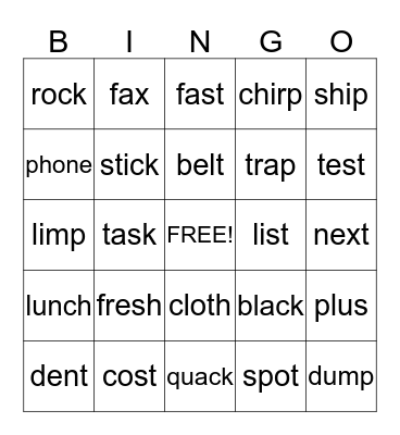 Sound Bingo Card