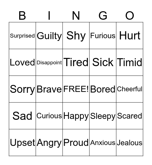 FEELINGS Bingo Card
