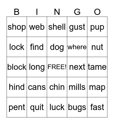 Sound Bingo Card