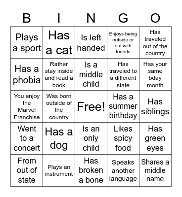 Ice Breaker Bingo Card