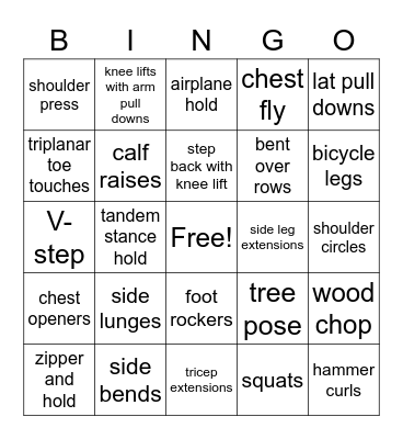 Fitness Bingo Card
