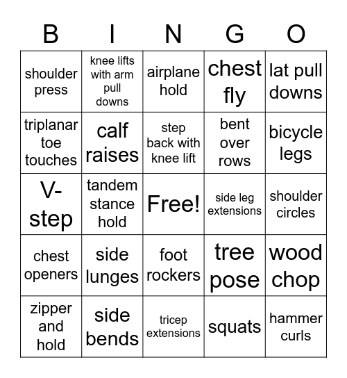 Fitness Bingo Card