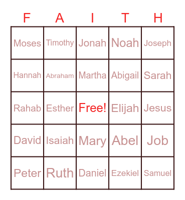 Bible Characters Bingo Card