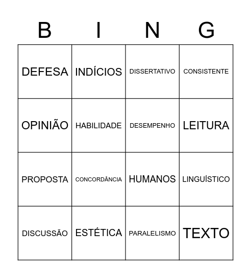 COMPETÊNCIAS DO ENEM Bingo Card