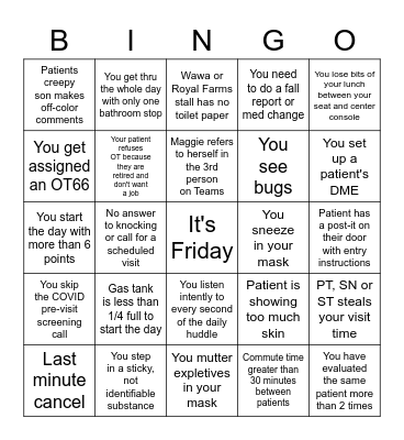 Sally's Sussex County Home Health Bingo Card