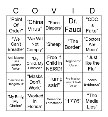 NEISD School Board COVID Bingo Card