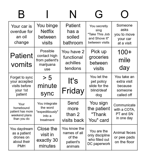 Friday Bingo Card
