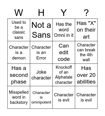 True Godverse Wiki Bingo Card