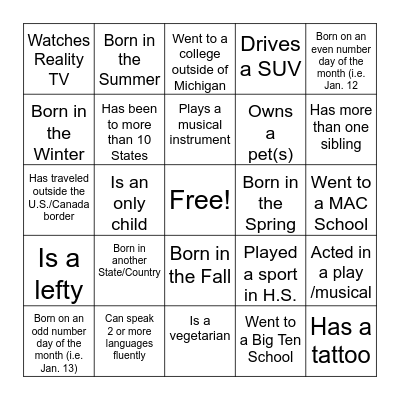 KNOW YOUR STAFF BINGO Card
