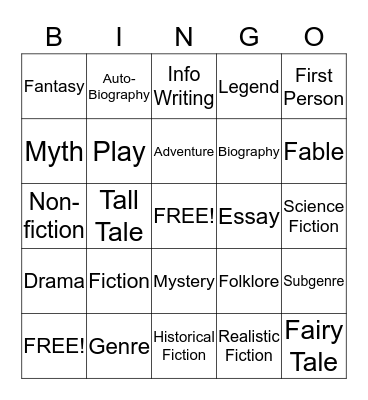 Genre/Subgenre Bingo Card