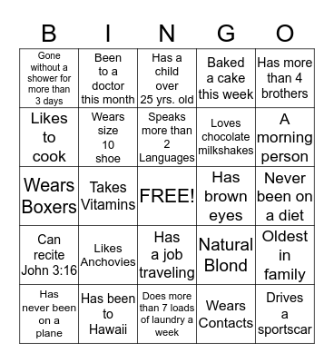 GETTING TO KNOW YOU Bingo Card