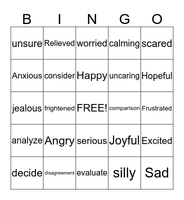 Reflecting Words Bingo Card