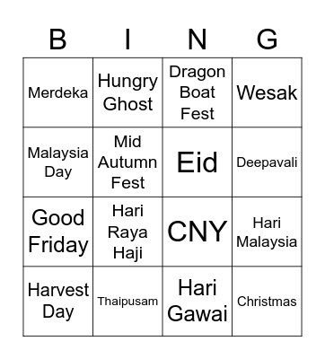festival bingo Card