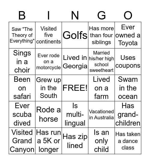 CASA Bingo Card