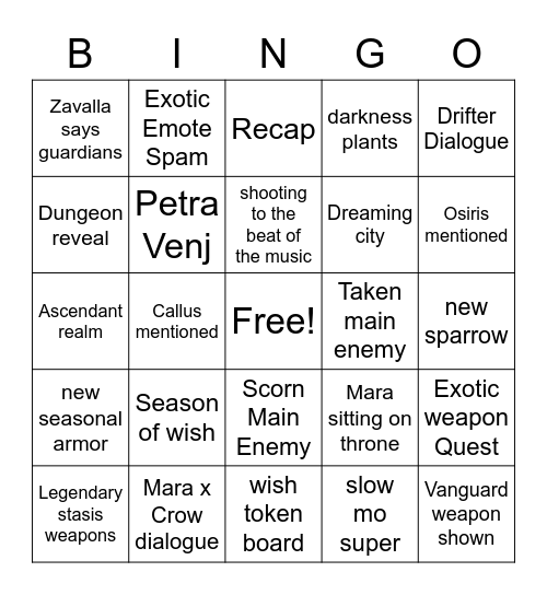 Season Bingo Card