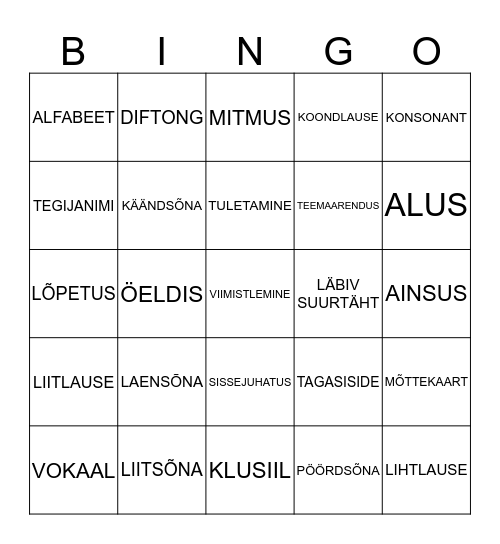 Keeleõpetuse mõisted Bingo Card